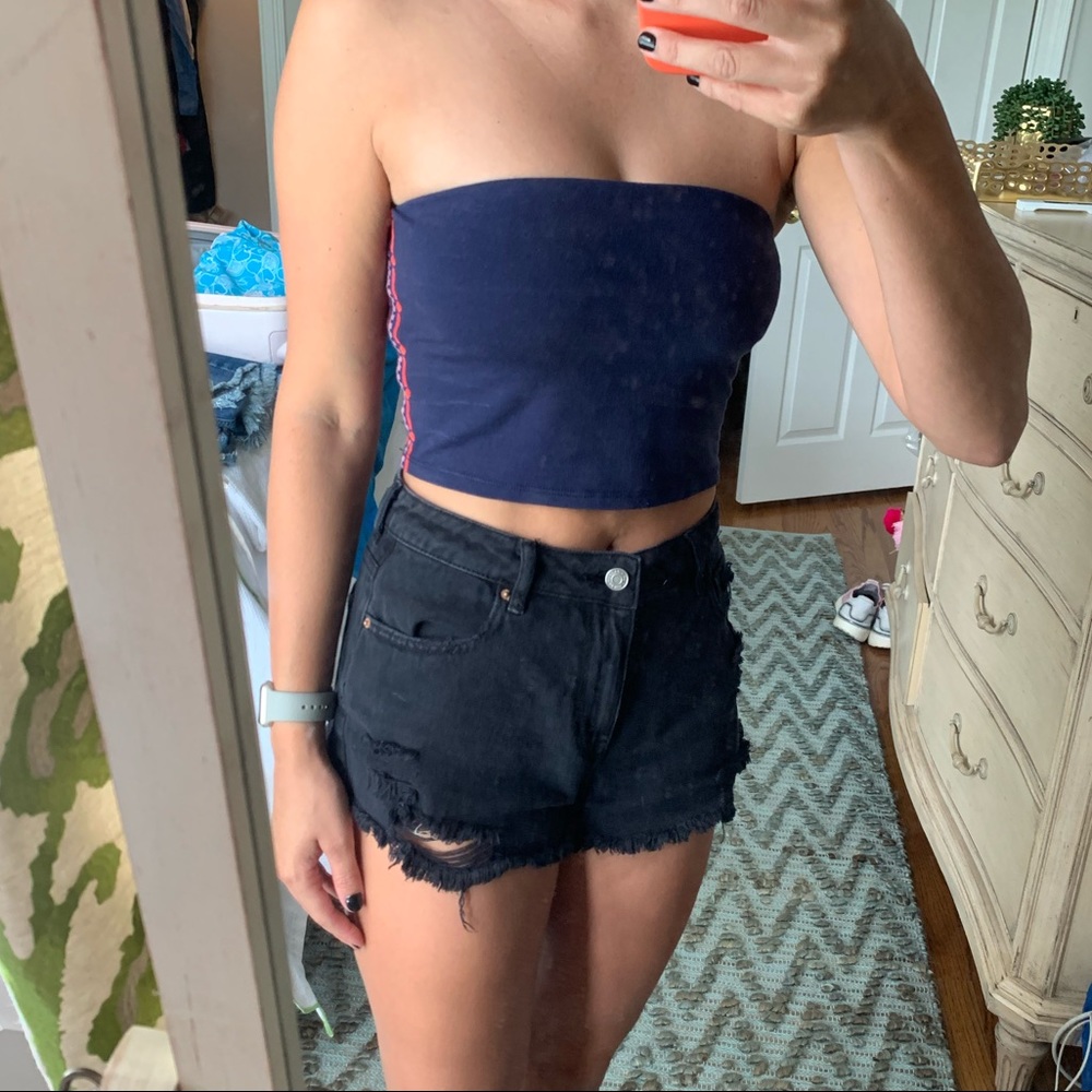 Navy blue strapless crop top